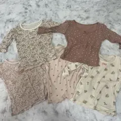ベビー肌着 5点セット 長袖　かわいいピンク系 花柄　80.90cm