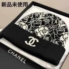 新品未使用CHANELニット帽✨カメリア柄✨カシミヤ100％箱付新品shop袋付