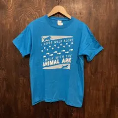 アメリカ古着 半袖Tシャツ プリントT 足跡プリント 水色 レディース古着
