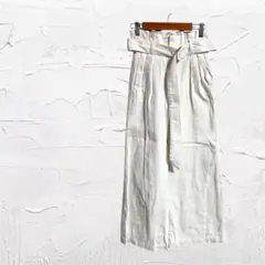 【リビーアンドローズ】ホワイト　デニム　パンツ　ベルト　綿100% サイズM