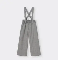 GU グレー チェック柄 サスペンダー付きパンツ