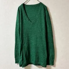 美品✨グリーン Vネック 長袖ニットセーター 海外古着 一点物 輸入古着