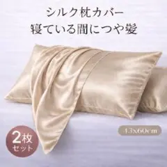 シルク枕カバー シャンパンゴールド 2枚セット 43×60cm 摩擦軽減 つや髪