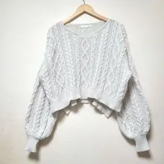 biscotty　ボリュームスリーブ　ケーブルニット　オフホワイト