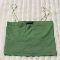 【ZARA】 リブ編み キャミソール グリーン ビスチェ クロップド丈 M