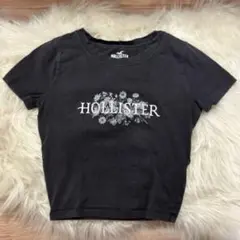 Hollister ホリスター ロゴ刺繍 クロップドTシャツ XS チャコール