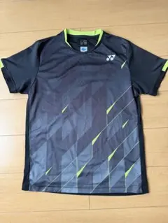 YONEX バドミントンシャツ L 黒/緑 幾何学模様