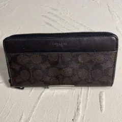 COACH コーチ 長財布 ラウンドファスナー シグネチャー ブラウン系