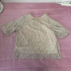 花柄シースルーブラウス 半袖 ベージュ系