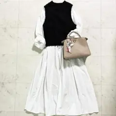 美品♪ ドアーズ ニットベストレイヤードワンピース 長袖 Mサイズ ホワイト 白