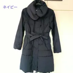 PLST ネイビー ダウンジャケット ウエストベルト付き