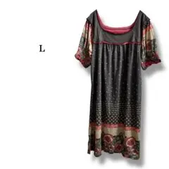 昭和レトロ花柄ワンピース　切替　ゆったり　個性派　体型カバー　一点物　古着コーデ