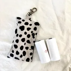 グレージュダルメシアン柄　ハンドメイド　携帯ゴミ袋ホルダー　ゴミ袋ケース