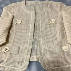 アイボリー ノーカラージャケット Mサイズ ベージュ系 エレガントジャケット