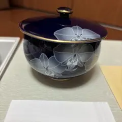 香蘭社　ネイビー　胡蝶蘭　蓋付湯呑揃　五客　5客　湯飲みセット 陶器製