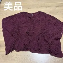 wordtrobe カットワーク刺繍 半袖ブラウス ボルドーのサムネイル