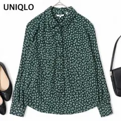 UNIQLO ユニクロ 長袖シャツ ブラウス M クローバー柄 総柄 秋冬