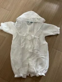 フード付きホワイトベビードレス 50-60cm