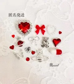 ネイルパーツ まとめ売り 量産型 赤 シルバー 白 デコパーツ 16個セット