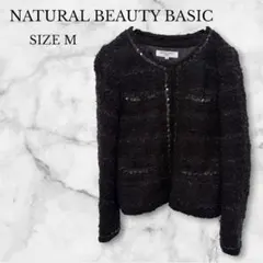 ナチュラルビューティーベーシック　ノーカラージャケット　スパンコール　ブラックのサムネイル