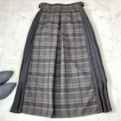 グローブ grove ロングスカート M グレー チェック サイドプリーツ