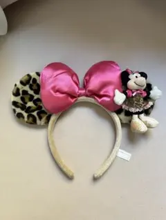ミニーマウス ヒョウ柄カチューシャ マスコット付き