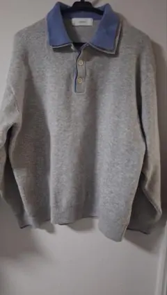 RAGEBLUEダブルカラーソフトタッチニットポログレー ブルー ニット