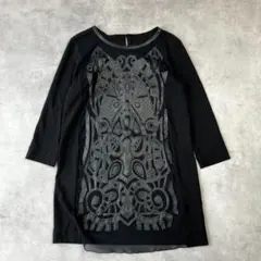 ヒロココシノ　トライバルレザー刺繍 シアーカットソー　黒 モード　美品　1155