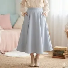 美品 クイーンズコート ロングフレアスカート ラメ入り 水色系 日本製 1 Sのサムネイル