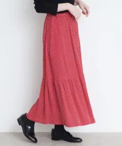 新品　CHILD WOMAN フレアスカート　ロング　ドット柄　日本製　レッドのサムネイル
