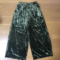 ダークグリーン ベルベット ワイドパンツ