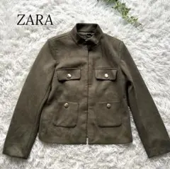 ZARA オリーブグリーン ノーカラージャケット　スエード調