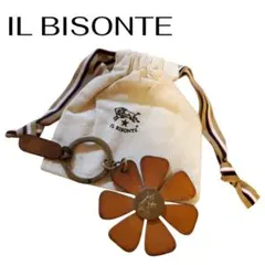 お得！イルビゾンテ(IL BISONTE) 花型レザーキーホルダー巾着袋付き