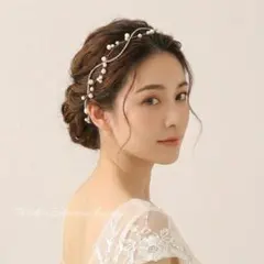 ヘッドドレス　ゴールド　パール　リボン　結婚式　前撮り　ブライダル　ウェディング