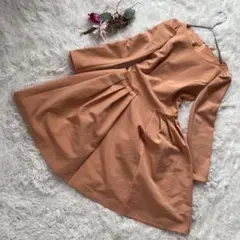 美品！FRANCO FERRARAピーチ色 Aラインワンピース 長袖1号(S)