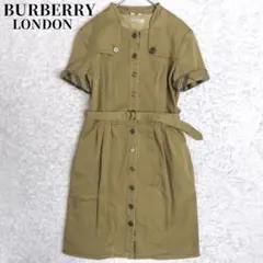 バーバリーロンドン　シャツワンピース　ノバチェック　ベルト　ひざ丈　ロゴボタン