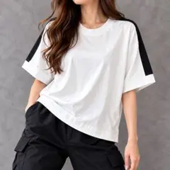 CLUB AZUL 半袖Tシャツ FREE 白 黒 バイカラー 오버사이즈