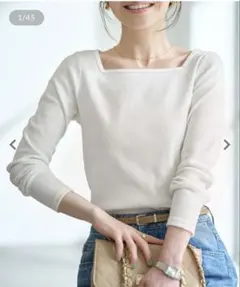 神戸レタス　細リブ長袖Tシャツ [C3655]ホワイト　スクエアネックのサムネイル