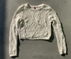 ケーブルニット セーター　ホワイト　白　ニット　レディース　古着