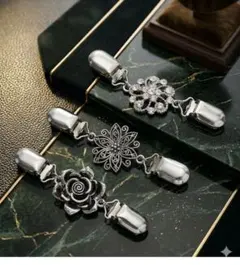 ​華やか ラインストーン＆透かし花✨カーディガン ストール クリップ 3点セット