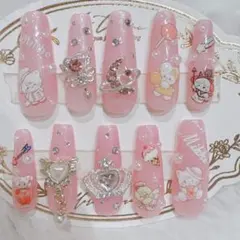 ネイルチップ　現品　　韓国　ワンホン　量産型　姫系　miiko ロングスクエアのサムネイル