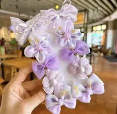紫色の花とリボンのヘアピンセットヘアアクセサリー