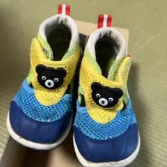 ミキハウス　ダブルB ベビーサンダル 青/黄/緑 クマボタン付き　中古品