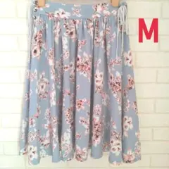 在庫処分 オリーブデオリーブ 花柄 フレアスカート ひざ丈 水色 Mサイズ