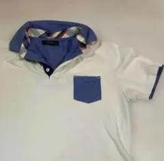 ホワイトポロシャツ チェック柄襟付き　NOTA BENE LL