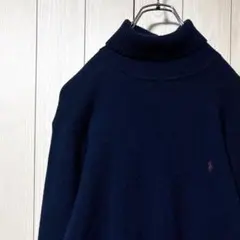 美品 ポロラルフローレン タートルネック ニットセーター ネイビー 