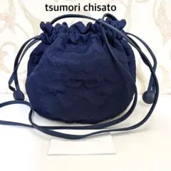 訳あり【美品】ツモリチサト　巾着ショルダー　ポシェット　スカラップ　キルト　青のサムネイル