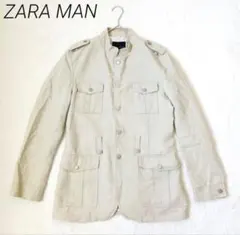 ZARA　ザラ　麻100%　サファリジャケット　M　ベージュ　リネン　ミリタリーのサムネイル