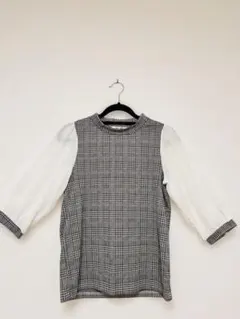 チェック柄　バルーンスリーブ　七分袖　トップス　Ｌサイズ