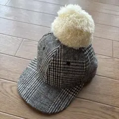 SALE petit main チェック柄ポンポンキャップ　50センチ